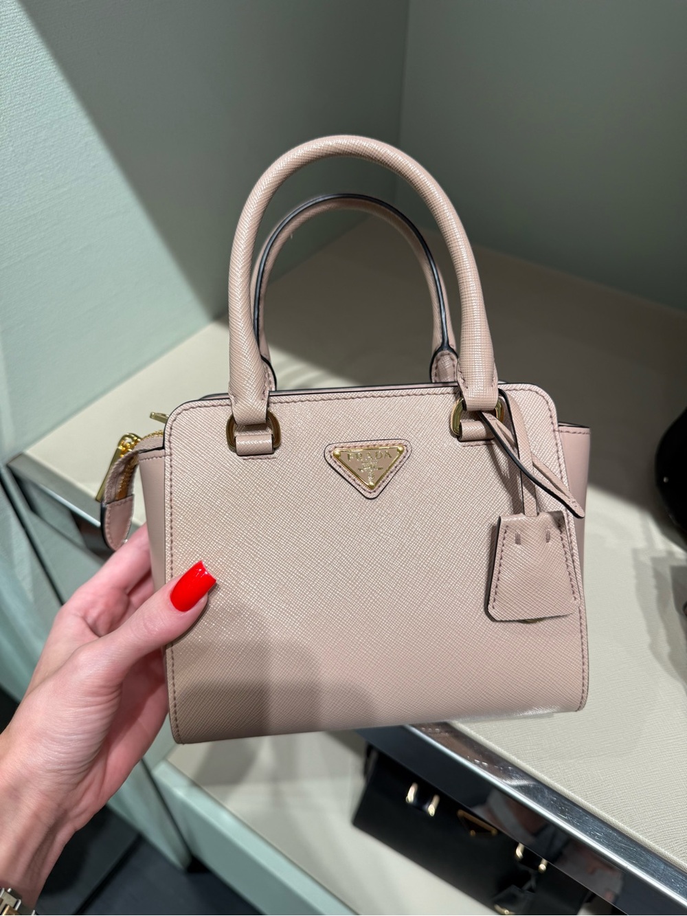 Prada Mini Saffiano Tote in Light Blush